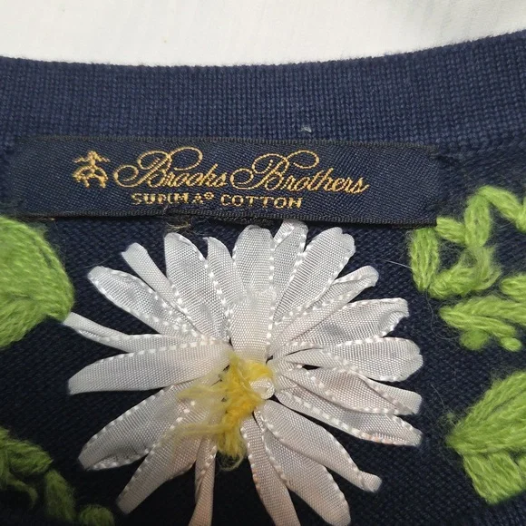 Brooks Brothers Navy Cardigan with Floral Embroidery,sz L. - Picture 3 of 6